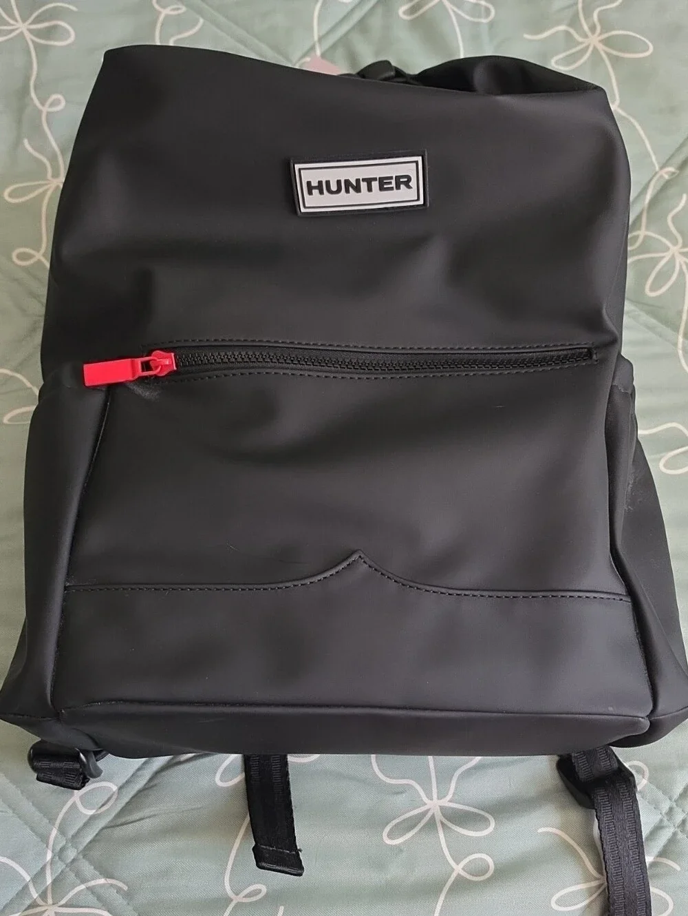 Hunter Black Backpack with Red Zip Pull